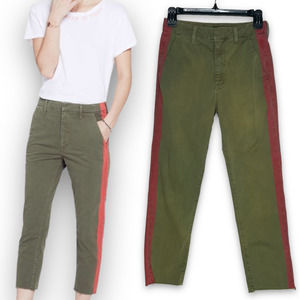 MOTHER DENIM Shaker Prep Fray Fatigue Cropped Pant Stripe Green / Red 24